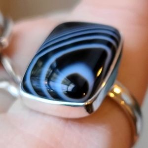 Black Bullseye Botswana Agate in Sterling Silver 8.5